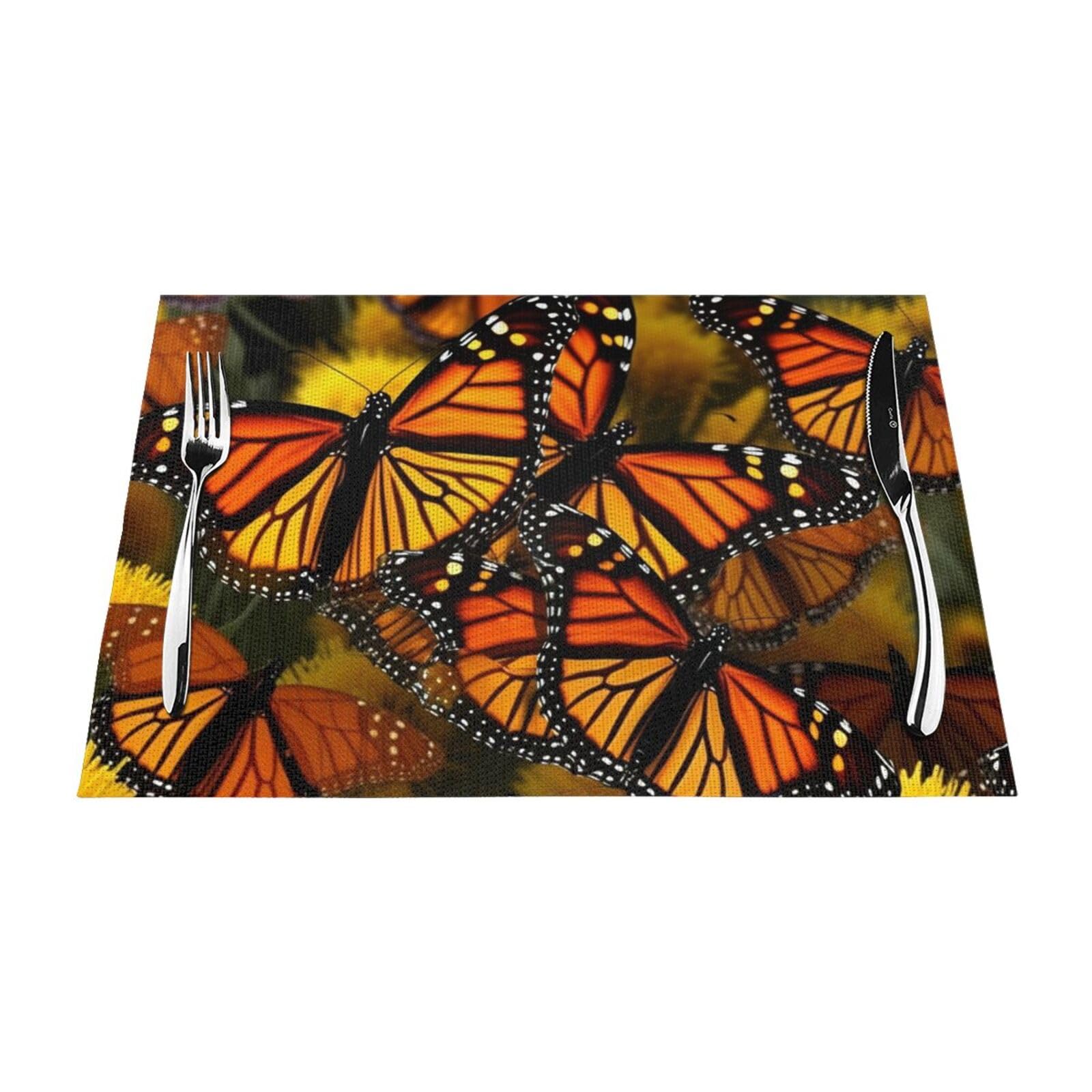 Monarch Butterflies Placemats Set of 1 - Woven Vinyl Kitchen Table Placemats - Heat Resistant Non-Slip Place Mats for Dining Table, Washable Indoor Outdoor Table Mats 12x18 Inch