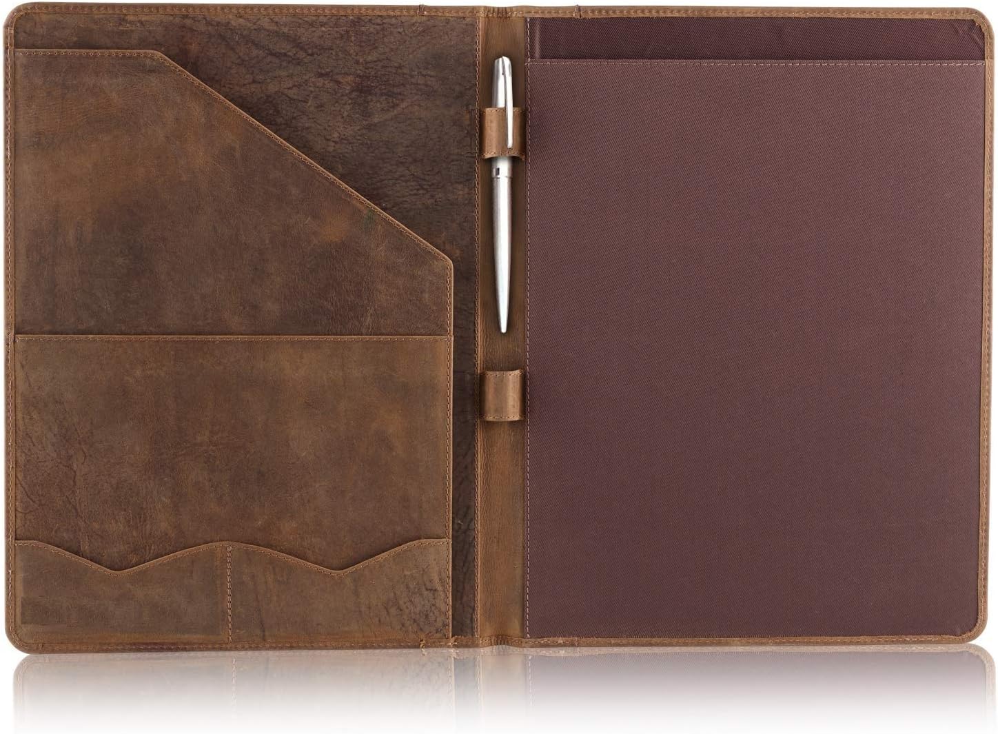 Moonster Leather Portfolio Professional Organizer Padfolio – Resume Folder with Luxury Pen - Leather Binder Portfolio Writing Pad with Business Card Holder - Portfolio Folder for Men & Women