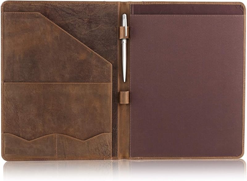 Leather Portfolio Professional Organizer Padfolio – Resume Folder with Luxury Pen - Leather Binder Portfolio Writing Pad with Business Card Holder - Portfolio Folder for Men & Women