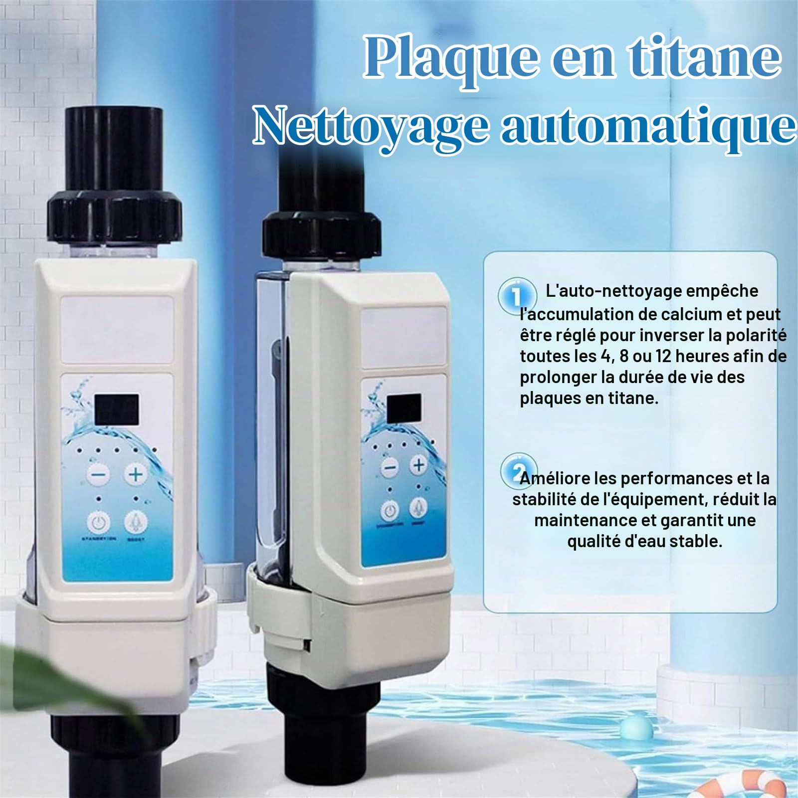 Générateur de Chlore au Sel Électrolyseur Chlorinateur au Sel de Piscine pour Piscine à Débordement Spas,12g/h(≤50m³)