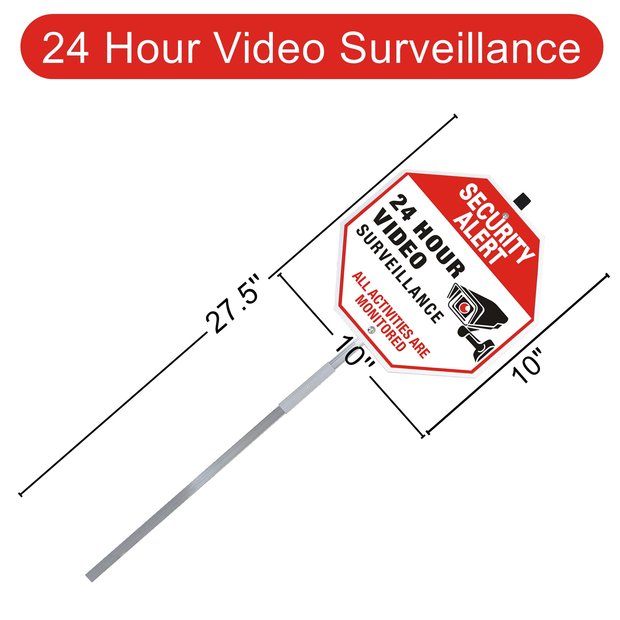 Warnschild '24h Videoüberwachung' – Rostfreies Aluminiumschild Mit Pfahl Für Garten & Hof