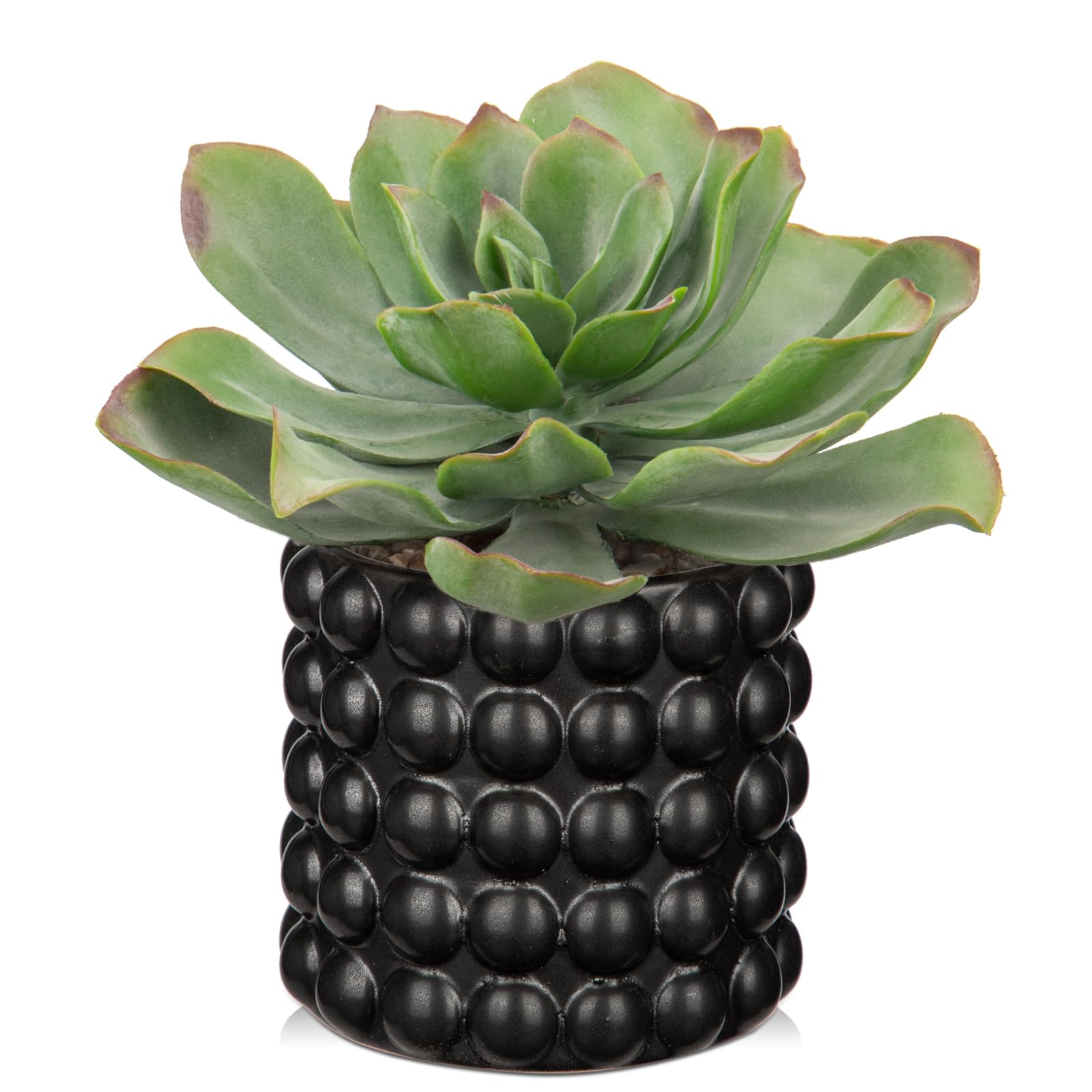 Hollyone Fake Succulents in Black Bubble Pot, 8.6'' Frosted Artificial Echeveria