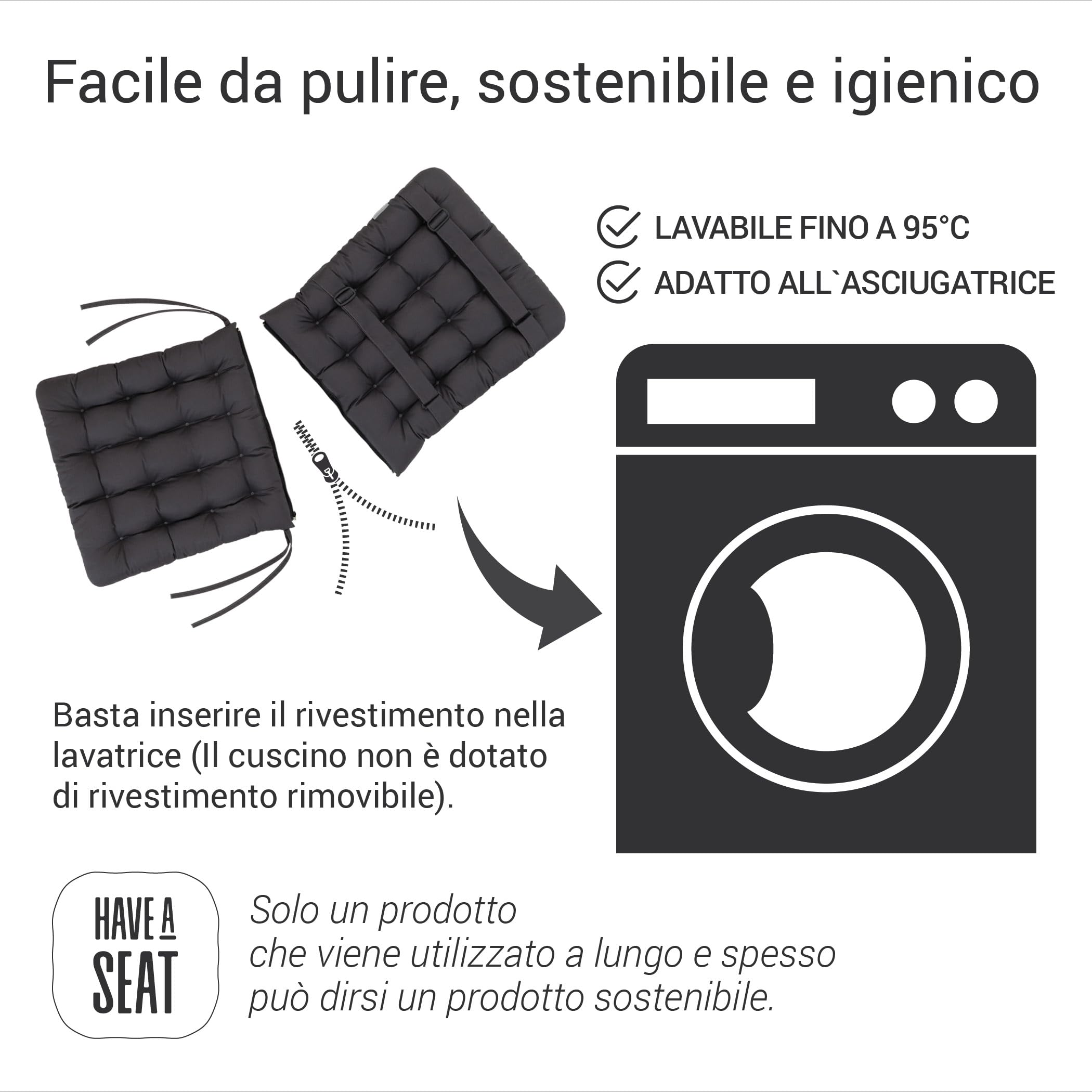 Cuscini per sedie da giardino con schienale basso (2 pz.) - Cuscino per sedile da esterno con schienale - lavabile fino a 95°C (set di 2-100x48 cm, grigio/antracite)