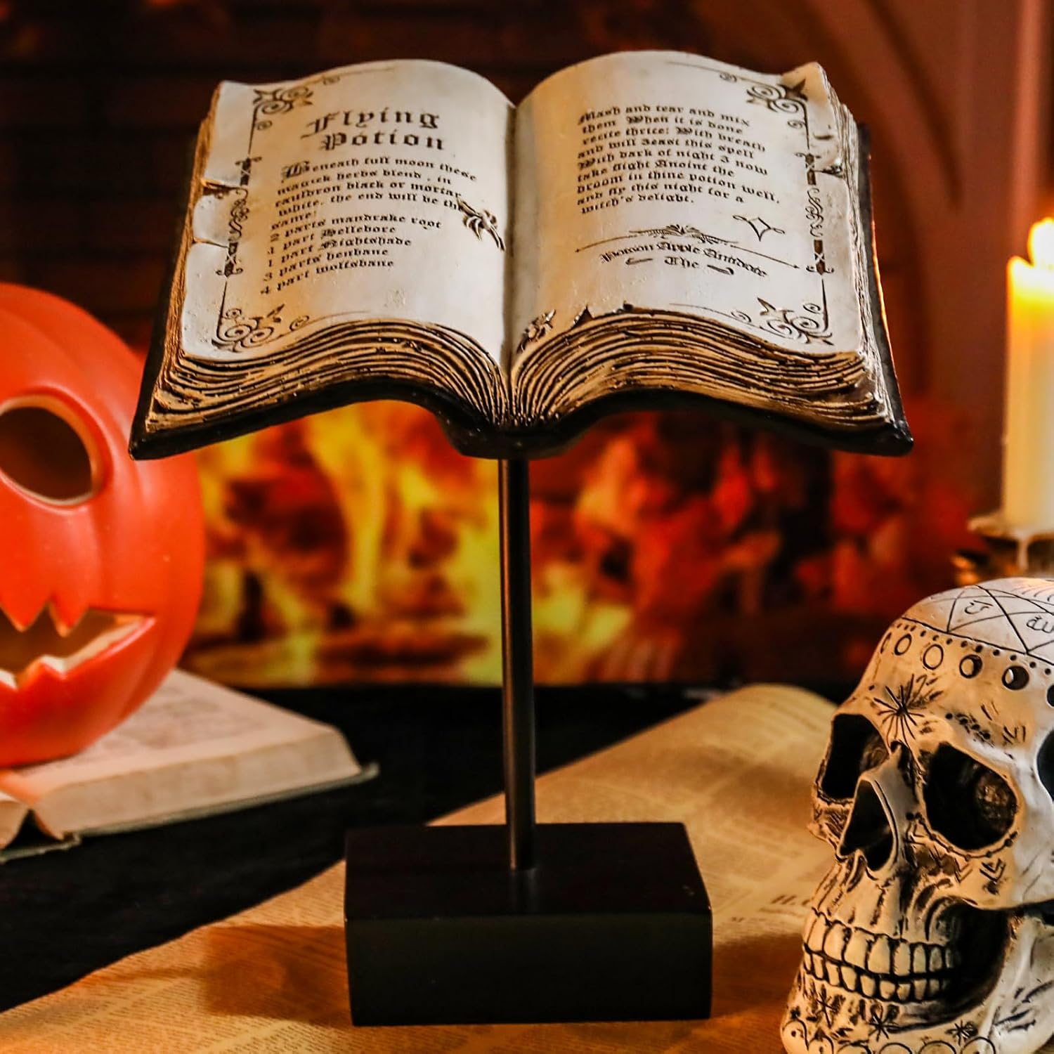 Halloween Indoor Resin Book Decorations Witch Antique Spellbook Centerpiece | Halloween Spell Book Decorations Black Figurines for Home Room Tabletop Fireplace Study Room Bookstore