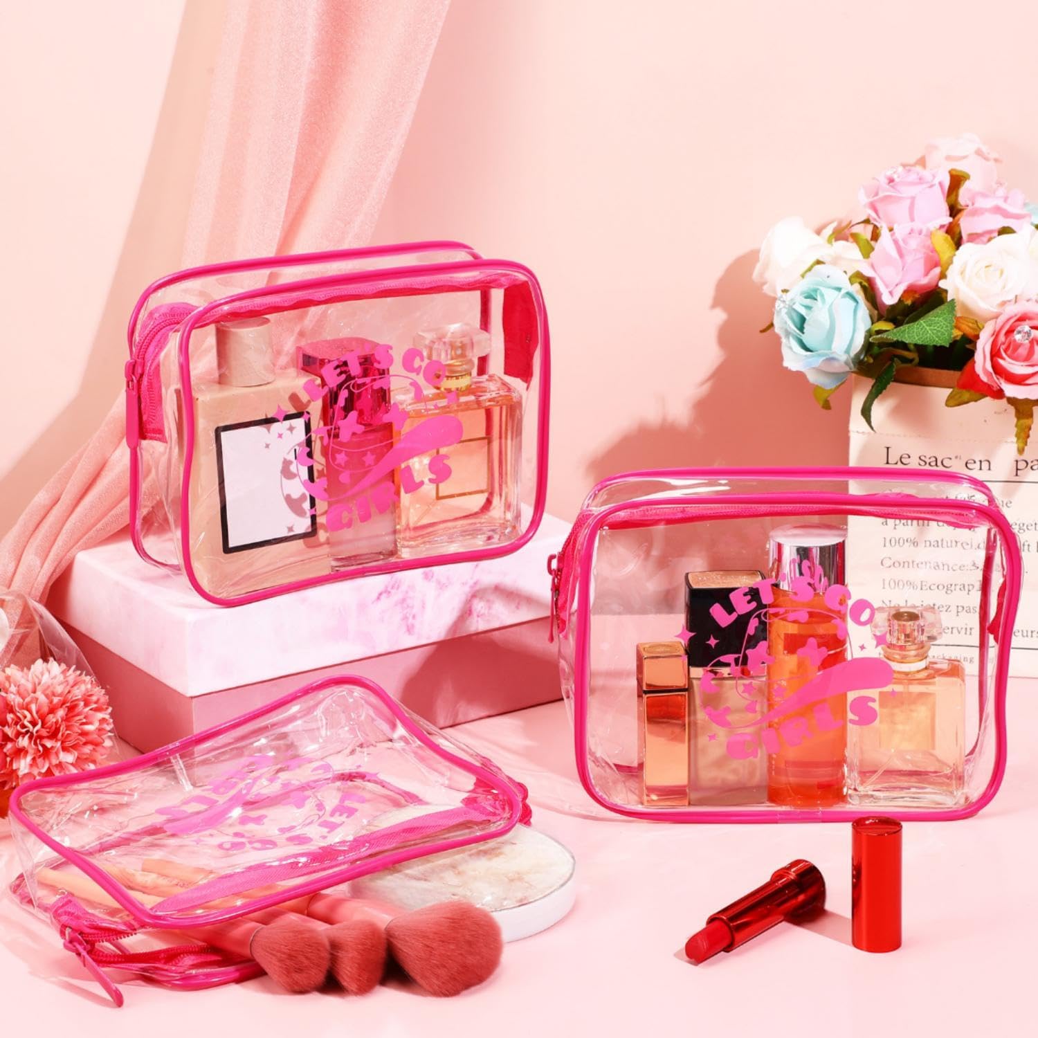 Aliceset 6 Pcs Cowgirl Party Favors Lets Go Girls Party Favors Clear Makeup Bag with Zipper Toiletry Bag for Bridal Shower Party Supplies Clear Pouch 70s Theme Retro Bachelorette Party Decorations - Image 6