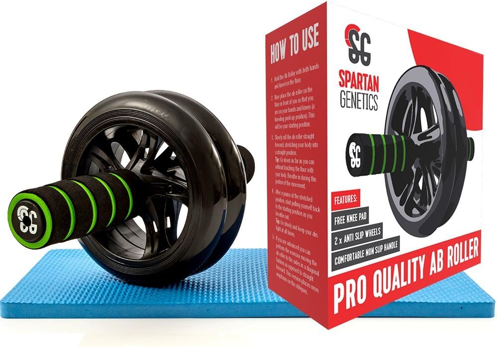 Spartan Genetics Ab Roller for Abdominal Exercises Workout from Offer Easy Assemble with Two Anti Slip Wheel, Include a Free Knee pad, Strengthen and Tone Your Ab Now!