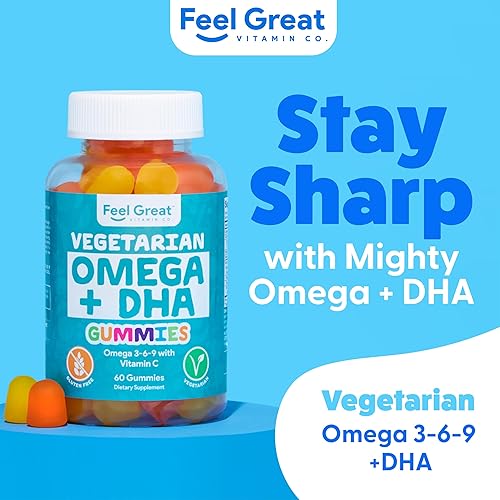 Miniatura 2 de Feel Great - Gomitas Omega y DHA para adultos Alternativa de aceite de pescado Omega 3 a base de plantas Vegetariana Vitamina C, chía y omega3
