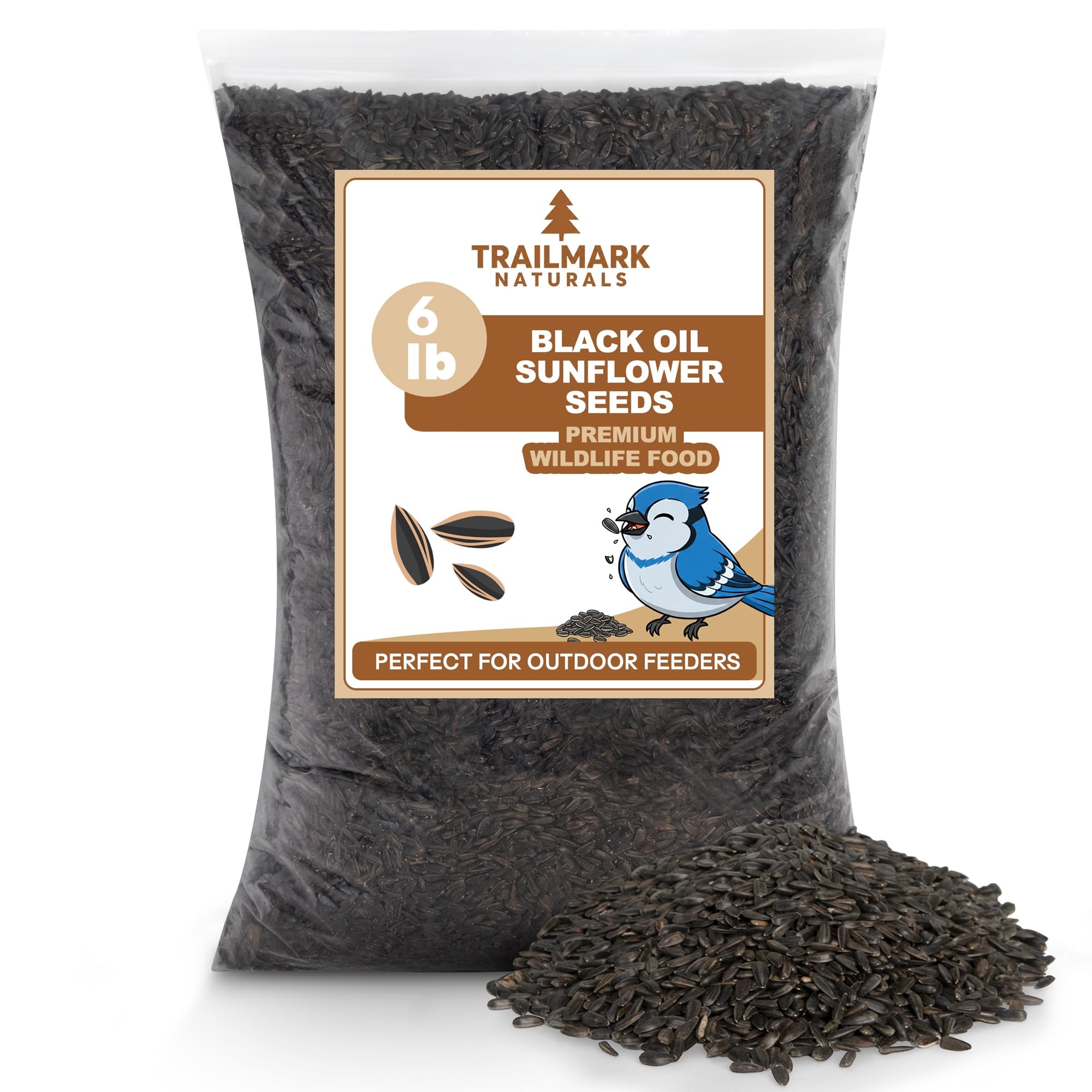 Semillas de girasol de aceite negro de 6 libras para pájaros – Alimento premium para la vida silvestre – Sin OMG – Cultivadas en los Estados Unidos – Semillas de girasol de aceite