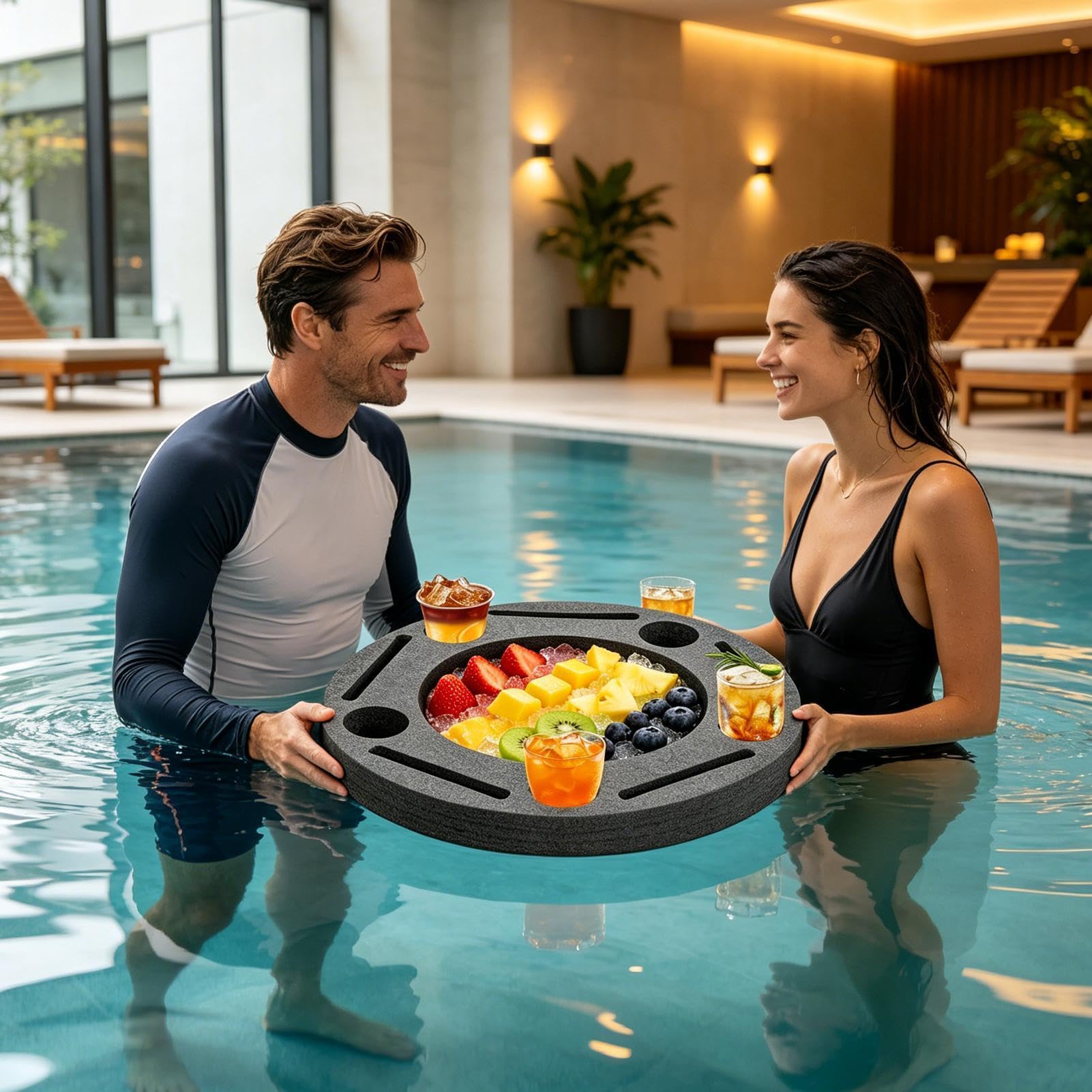 Portavasos Flotante para Piscina Bandeja Portátil para Comida y Copas en | Flotador de Bebidas para Lago Playa Natación Adultos Frutas Bañera Kayak Aire Libre