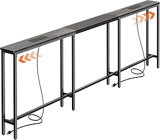 Huuger Narrow Sofa Table with 2 Power Outlets, 86.6-110.2 Inch Adjustable Length, Behind the Couch Table with USB-C Port, Long Entryway Console Table, Anti-tip Kit, for Living Room, Grey