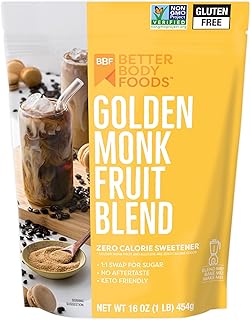 BetterBody Foods Golden Monk Fruit Allulose Sweetener Blend - Sugar Substitute, Zero Calorie, Keto Diet Friendly, Zero Net Carbs, Zero Glycemic, Baking, Extract, Sugar Replacement 1 lb, 16 Oz
