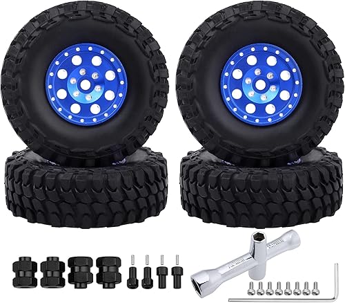 Hobbypark 1.0 Beadlock Ruedas y neumáticos de metal micro orugas con espaciadores de rueda compensados para 124 RC Crawler Car Axial SCX24 AXI90081