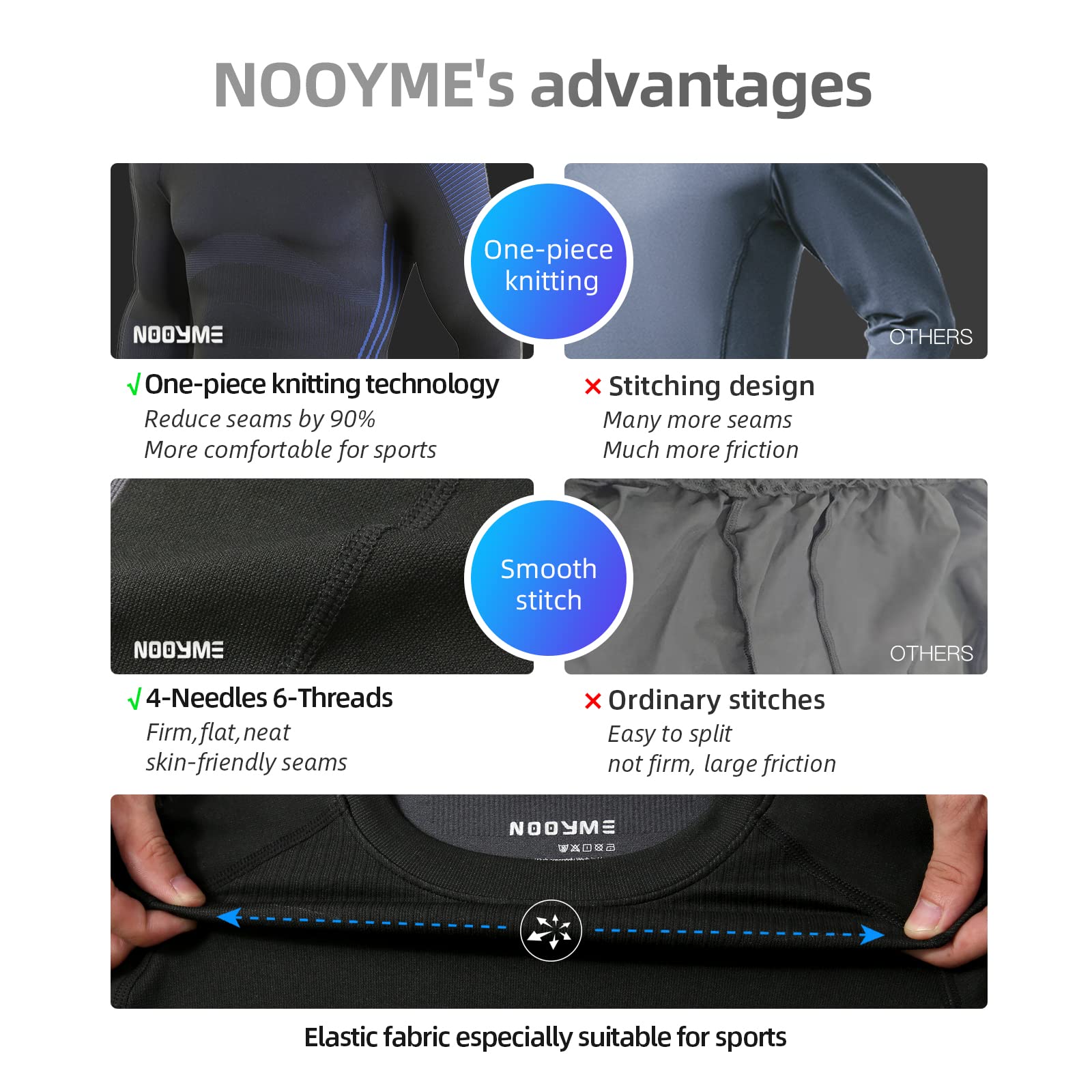 NOOYME Intimo Termico Uomo Biancheria Intima Termica Uomo Traspirante Asciugatura Rapida per Sci Ciclismo Corsa Allenamento