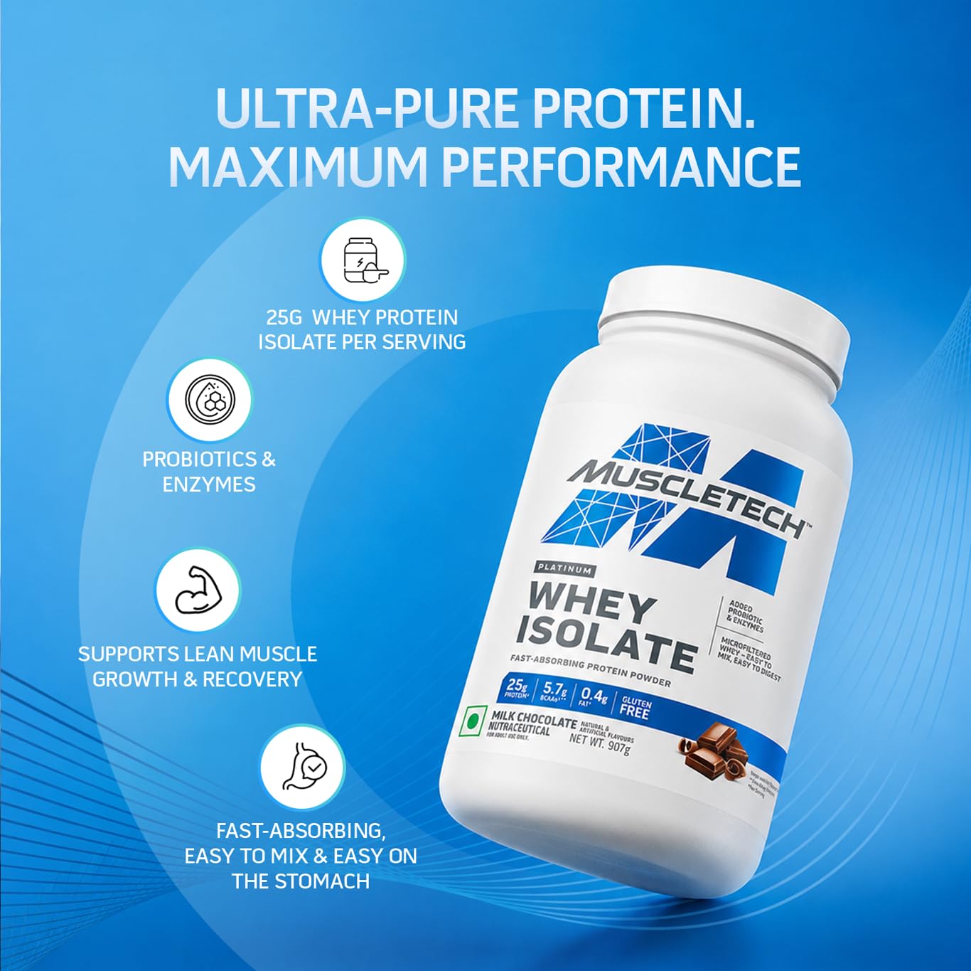 MuscleTech Platinum Whey Isolate, 907g (2lbs) Milk Chocolate, Protein Powder for Muscle Gain, 25g Protein + 5.7g BCAA, ultimate muscle building formula, increase strength & performance. — Amazon image 2