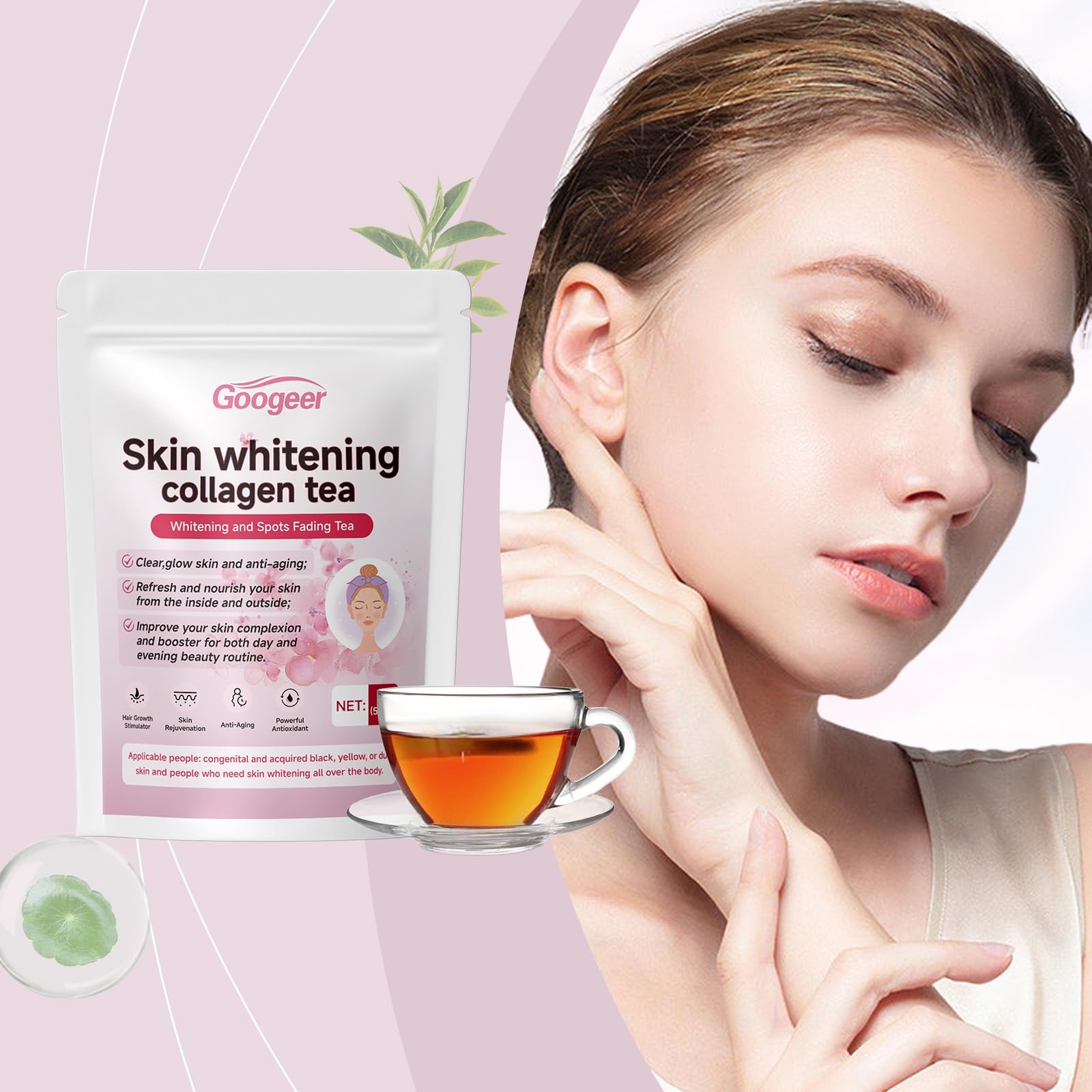 Té De Colágeno Blanqueador A Base De Hierbas Con Té Verde Y Poria Cocos: Ilumina Profundamente La Piel Y Realza La Luminosidad Del Cutis.(1PCS)