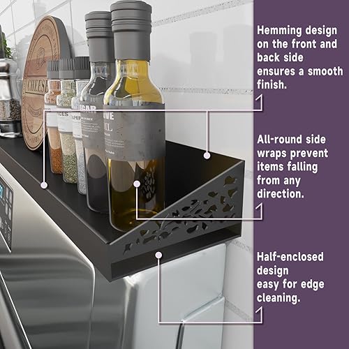 Miniatura 3 de Estante superior magnético para estufa de 30 pulgadas, estante de especias negro y organizador de condimentos, estante de cocina magnético para la