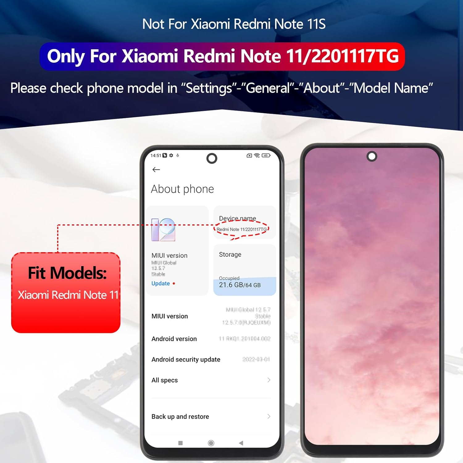 Screen for Xiaomi Redmi Note 11 Screen Replacement for Redmi Note 11 /2201117TG/2201117TI/2201117TY/2201117TL LCD Display Touch Screen Digitizer Assembly with Tools(Black with Frame)