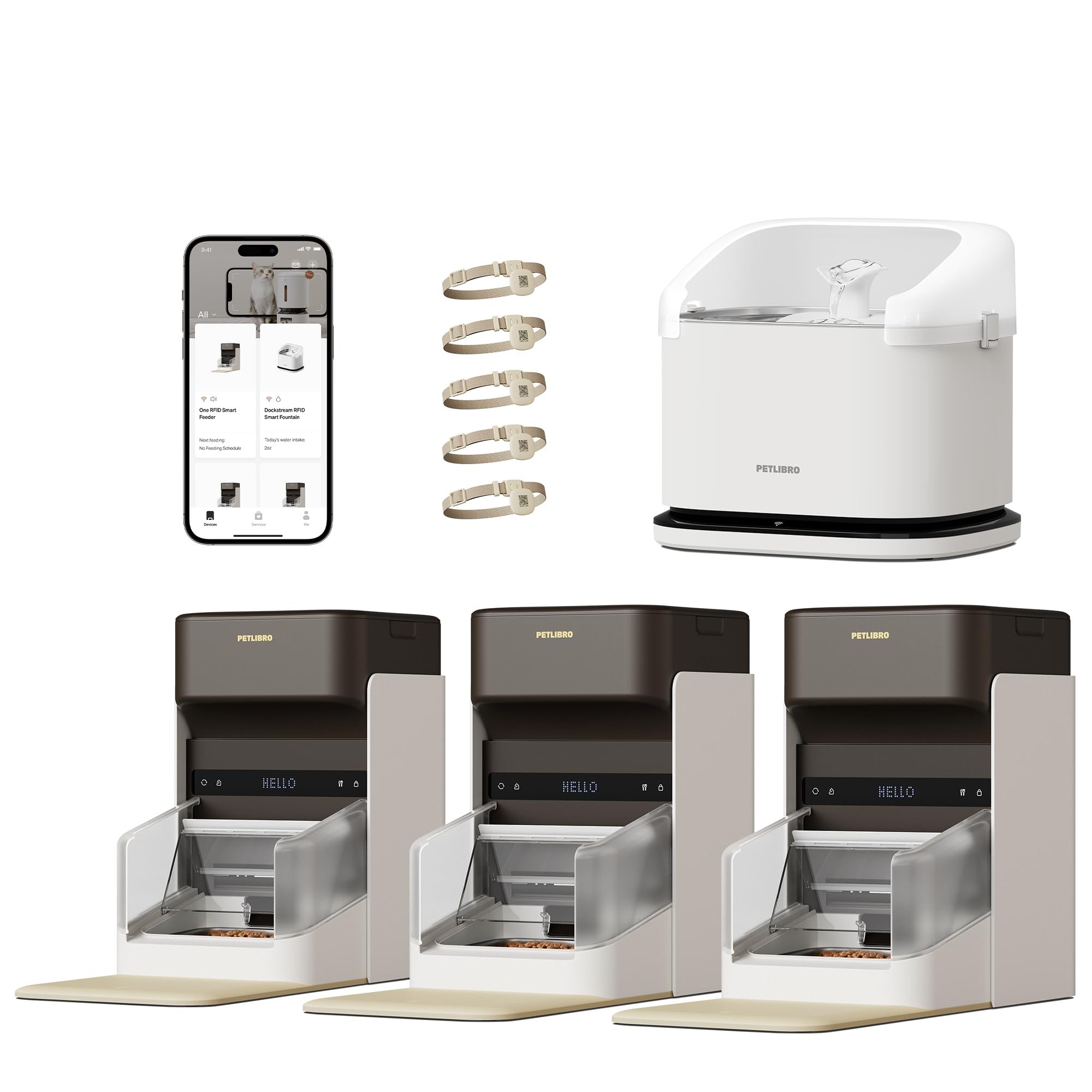 PETLIBRO RFID Automatic Cat Feeder & Water Fountain – Collar Tag Activated, Personalized Feeding & Fresh Water for Multi-Pet Homes, Wi-Fi Programmable Combo with Cat Recognition & Diet Tracking