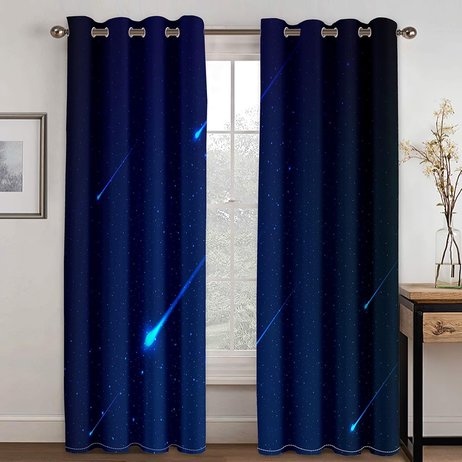 Schlafzimmer Vorhänge Blickdicht, 152x214cm Dunkelblau Meteor Sternenhimmel Vorhang für Wohnzimmer/Schlafzimmer