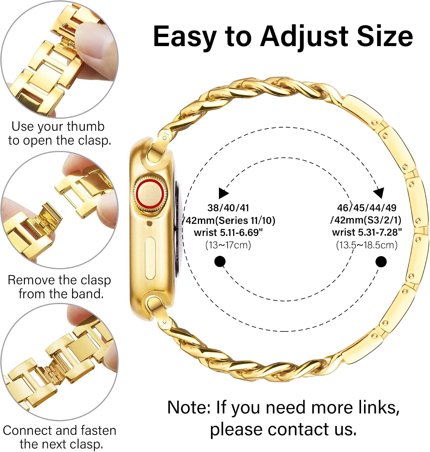 Gold Watch Bands for Women Compatible with Apple Watch Bands SE Series 11 10 9 8 7 6 5 4 3 2 1(With Case) 38mm 40mm 41mm 42mm 45mm 44mm 46mm, Adjustable Replacement Bracelet for iWatch Bands