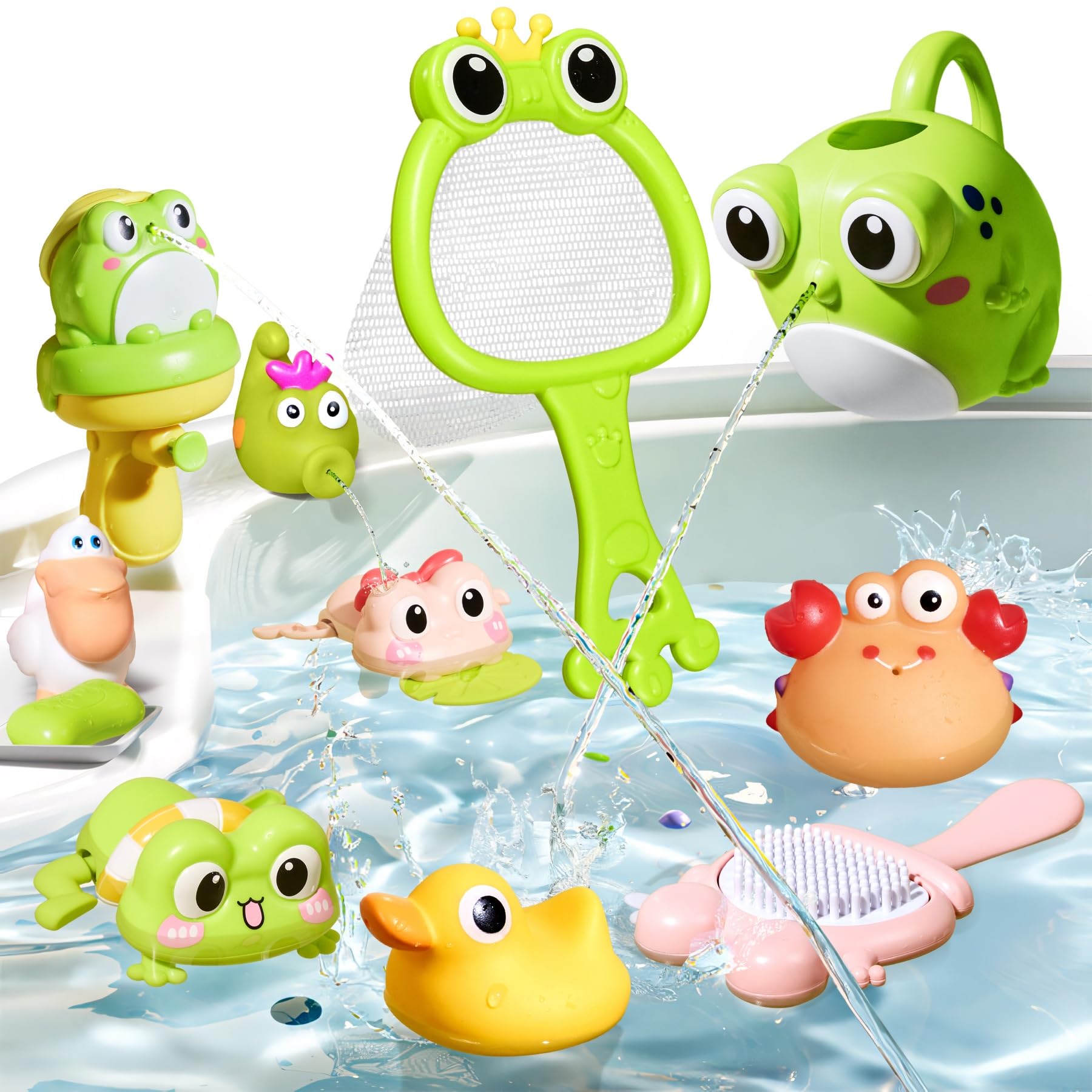 Meribbit uegos de Agua para Niños, 11 Artículos Juguetes Divertidos y Educativos para la Bañera, Seguros, con Colores Brillantes para Bebés y Niños Pequeños, Juegos de Piscina para Niños