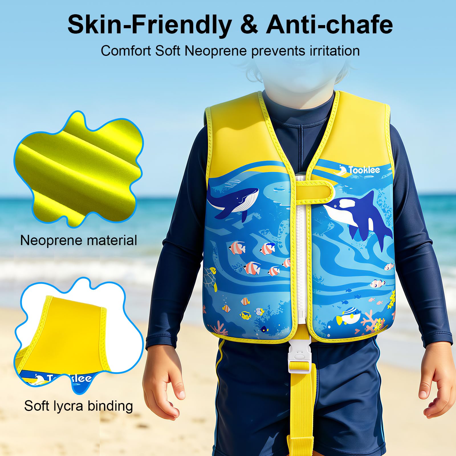 Chaleco de Natación para Niños 2-9 Años, Flotador Ajustable 8 Paneles, Neopreno Premium Seguro