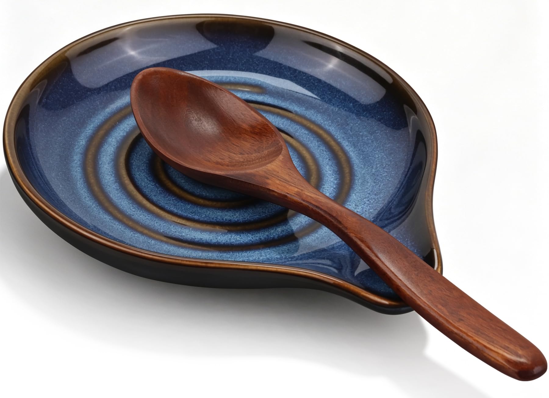 VanlonPro Ceramic Spoon Rest, 5 Inch Spoon Holder for Stove Top, Kitchen Counter, Utensils, Ladle, Coffee Spoons, Cooking spoons, Spatula, Tongs, Heat-Resistant, Housewarming Gifts, Swirl Blue