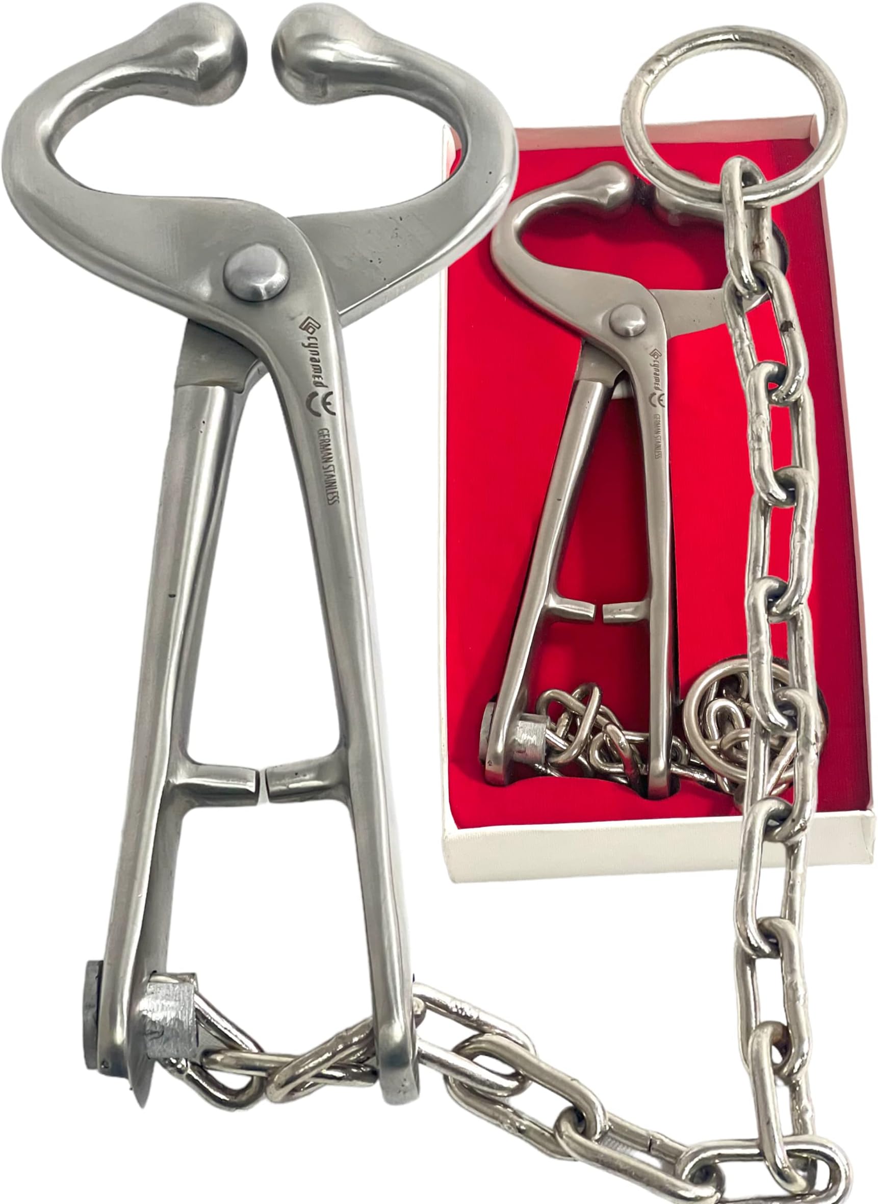 German 7.5" Bull Cow Nose Lead with 13" Chain Show Cattle Steel Farm Ranch Veterinary