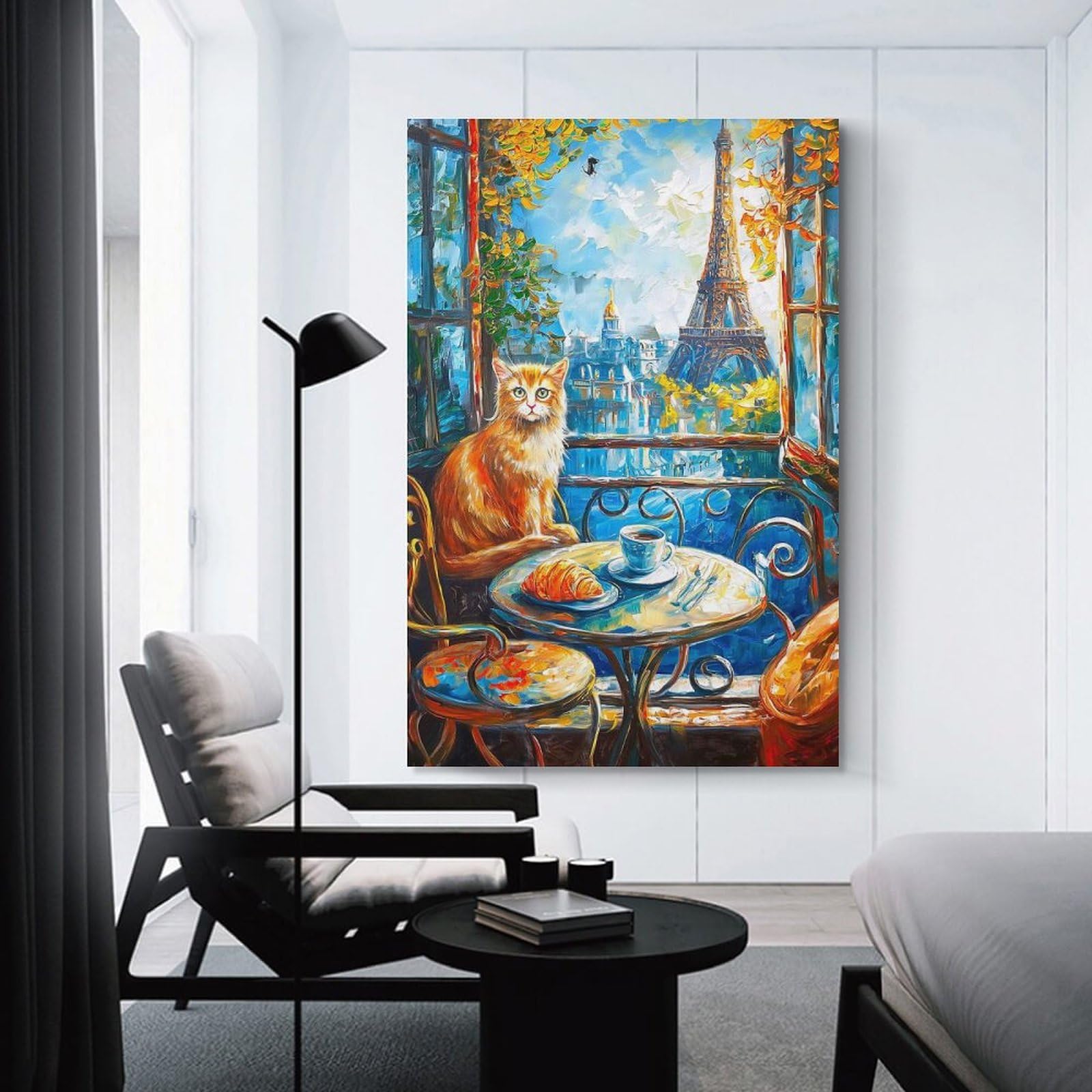 Cat with Eiffel Tower View Painting Room Decor Wall Art, 20x30inch(50x75cm), for Entrance Walls, Hall Decor Or Foyers, A Neat Decor Update for Hallways
