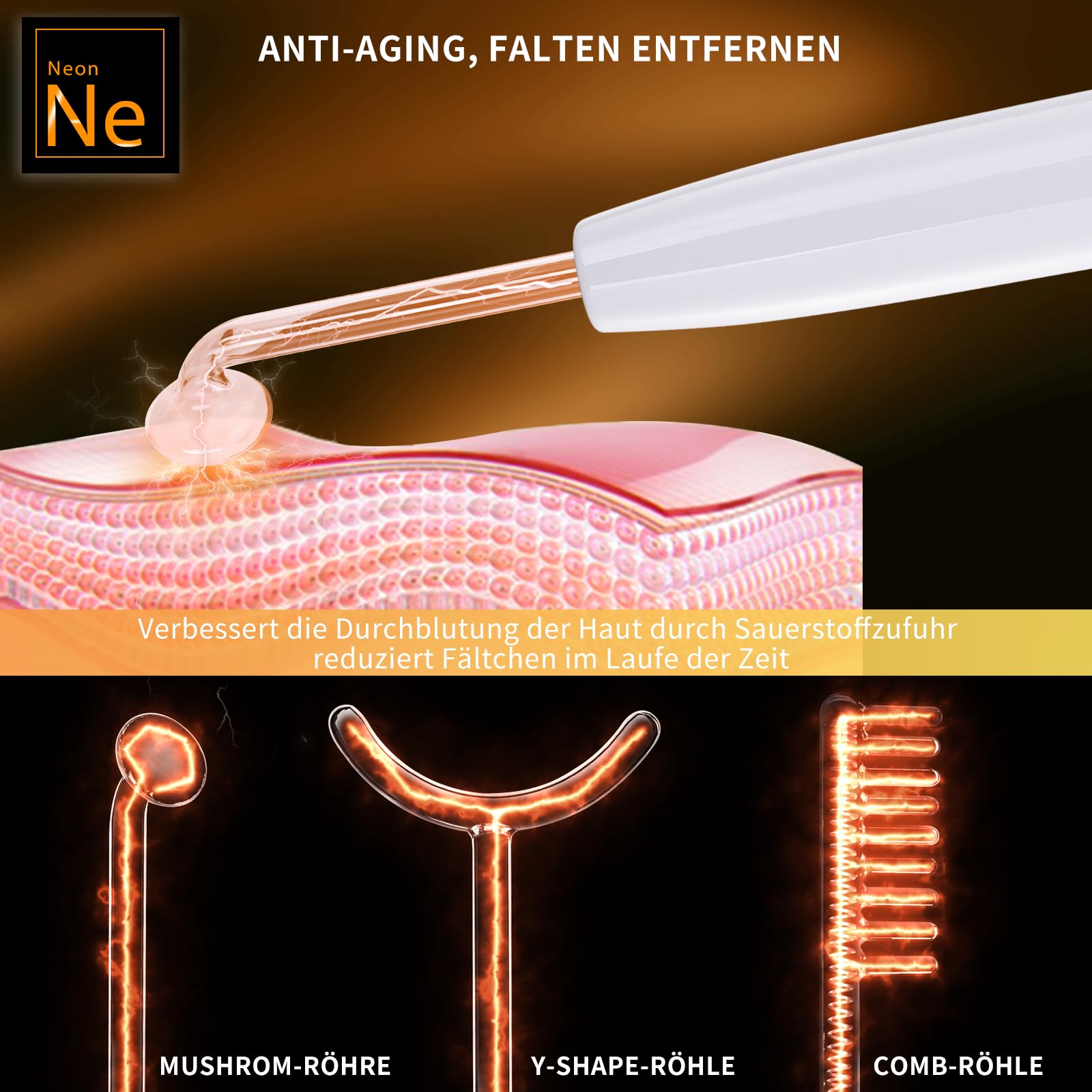 Hochfrequenzstab, iklestar Hochfrequenz Gerät Haare Kit mit Argon Neon Röhren, Professionelle Gesichts-Gerät für Hautpflege Home verwenden