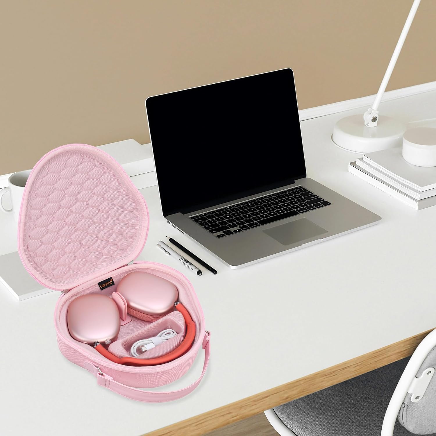 Canboc Airpods Max Case for Apple AirPods Max Wireless Over-Ear Headphones, Hard Carrying Travel Smart Headphones Case, Extra Space fits Cable, Charger, Pink (Fabric) - Image 9