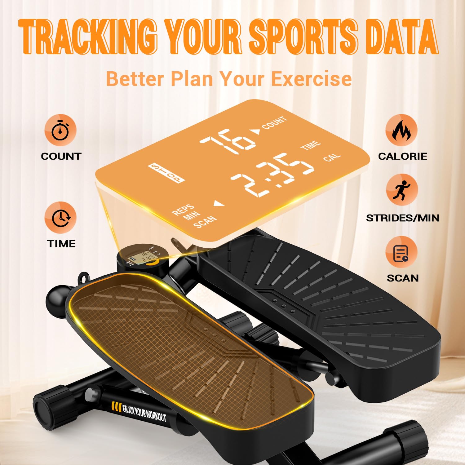 VANNECT Stepper Fitness Casa 2 in 1 con Power Ropes, Mini Stepper Silenzioso 150 kg con Monitor LCD Calorie Stepper Oscillante Su-Giù per Allenamento Gambe/Braccia/Glutei, Esercizio per Ufficio a Casa