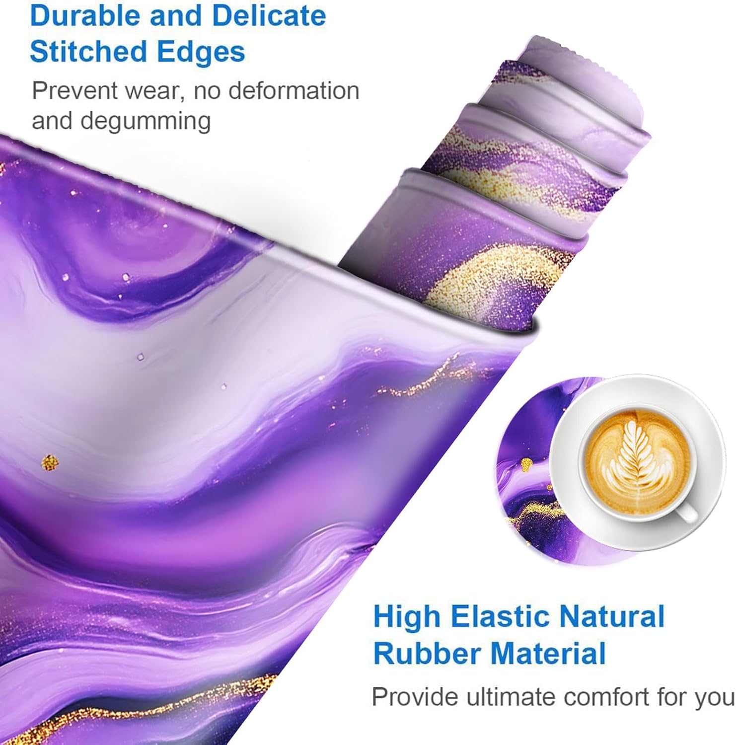 Large Mouse Pad and Keyboard Wrist Rest, Desk Pad for Keyboard and Mouse, 4-in-1 Large Gaming Mouse Pad with Wrist Support, Desk Mat for Home Office Study Game,Purple and Gold Marble