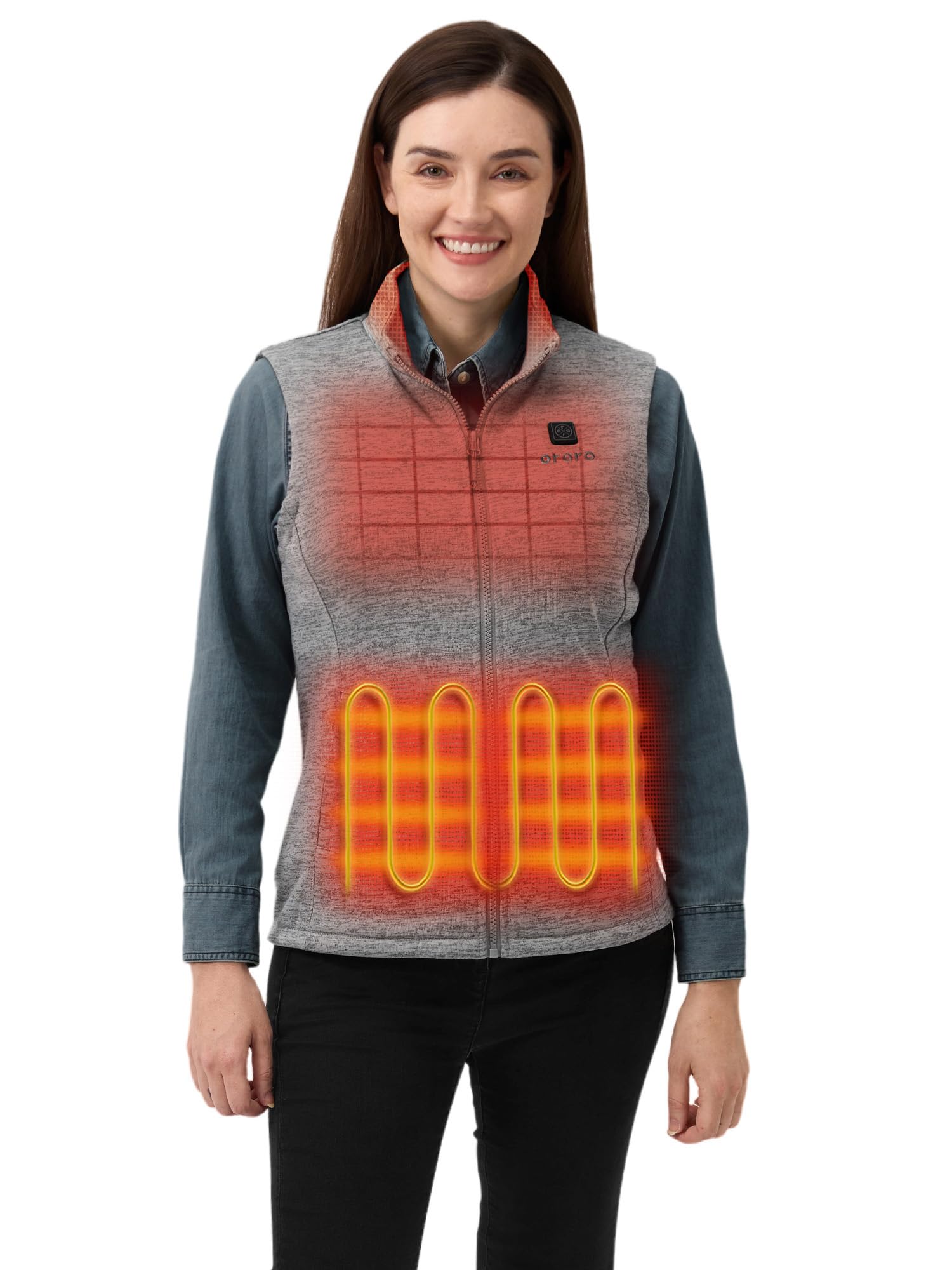 Ororo Women's Flecking Grey Upgraded 4-Zone Heated Fleece Gilet With Heated Collar, Electric Heated Vest Base Layer With Power Bank (,Xs)