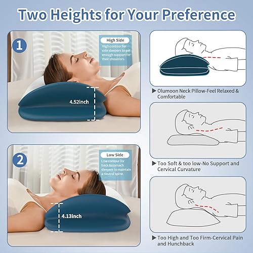 Miniatura 5 de Almohada cervical para el cuello para aliviar el dolor, almohadas ergonómicas de contorno de espuma viscoelástica para dormir de lado, espalda y