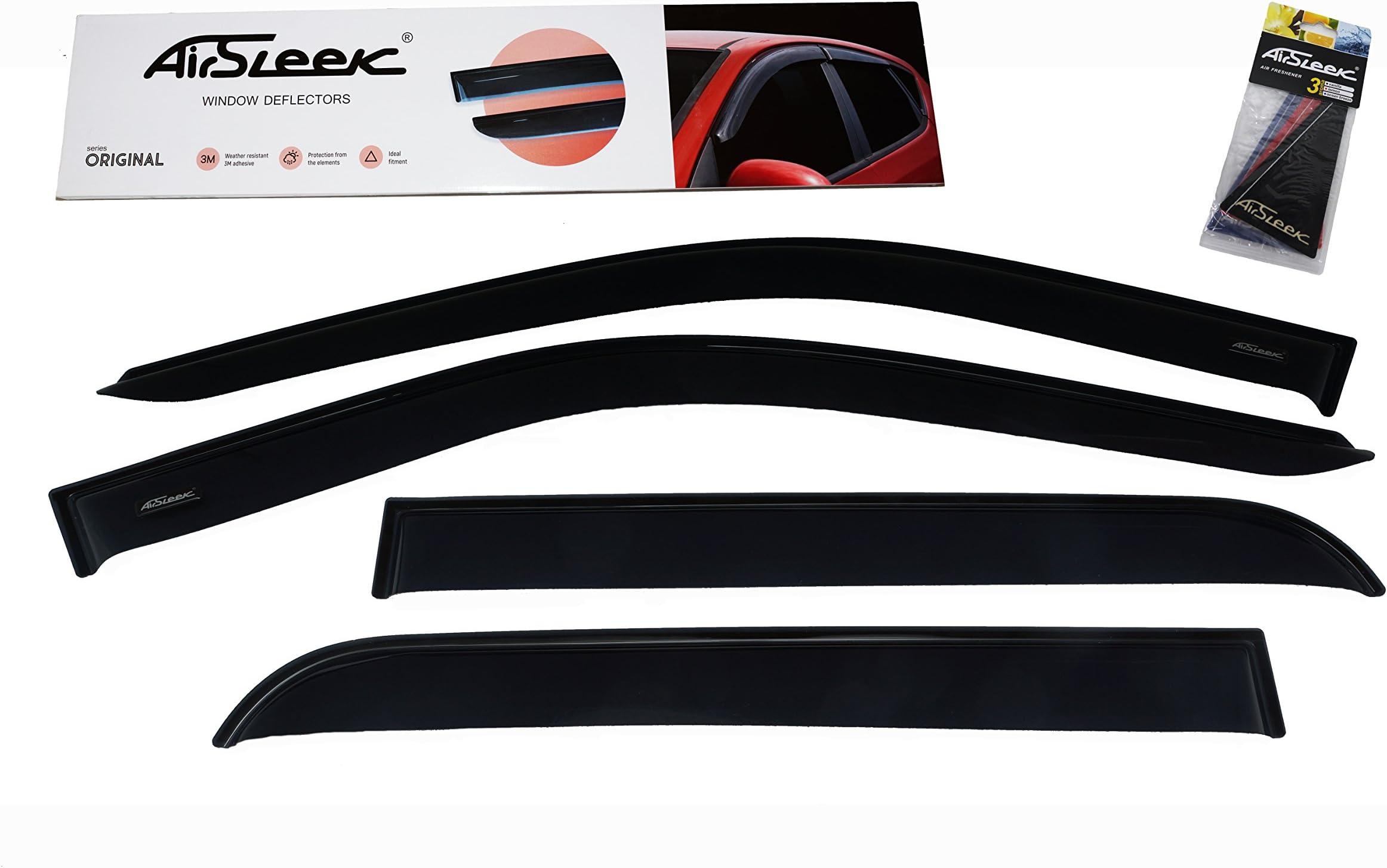 AirSleek Windows Deflectors Rain Guards Side Window Vent Visors for Crew Cab Chevrolet Chevy Silverado GMC Sierra 2014-2018 Outside Tape Mount
