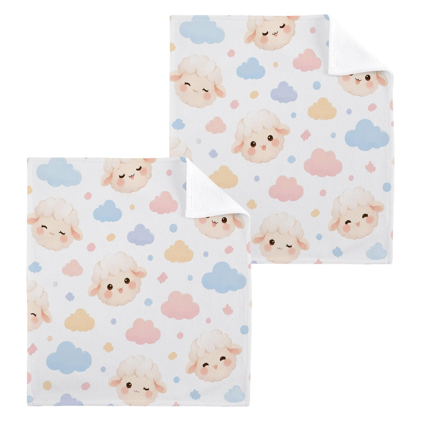 BOESI Cloud Sheep 12x12in Cotton Washcloth,Soft Absorbent Face Towel