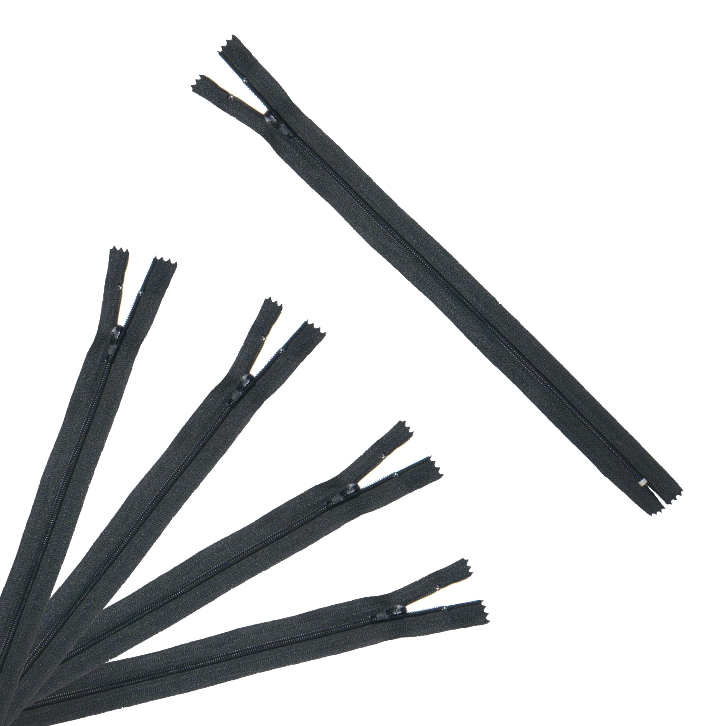 Trimz 15cm (~6inch) Black one Way end Stop Zip with 4mm Teeth x 5Pces, Polyester, 15 cm