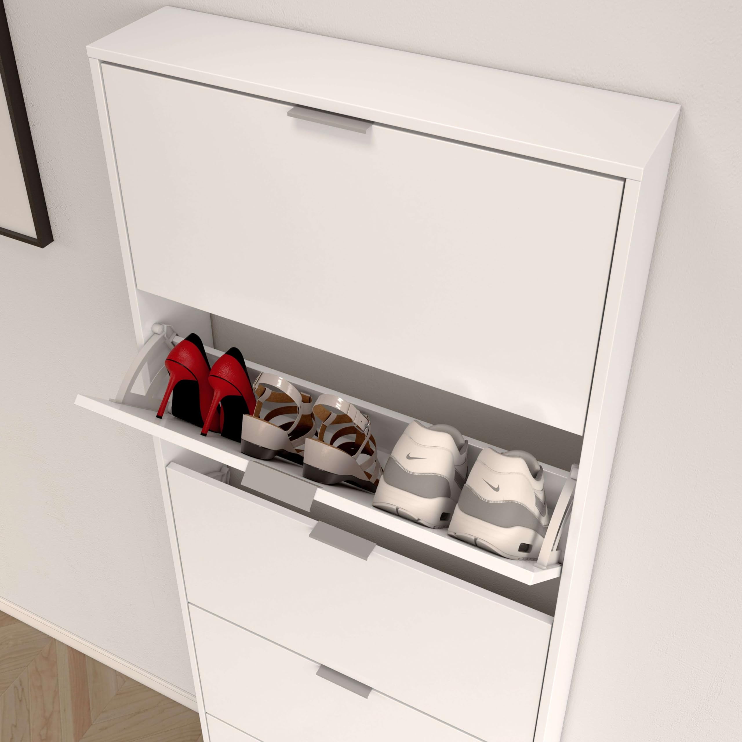 Habitdesign – Zapatero 5 Puertas, Color Blanco Brillo, Mueble Zapatero Alto 15 Pares, 180x70x17 cm – Modelo Shoe Cabinet