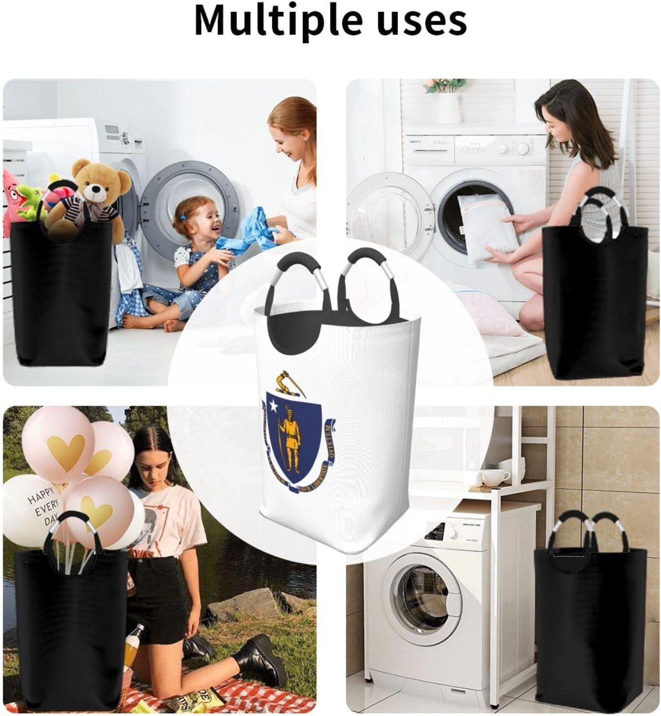 Massachusetts State Flag Foldable storage bag, 50L capacity, suitable for laundry room, dormitory bedroom, dirty clothes storage basket.