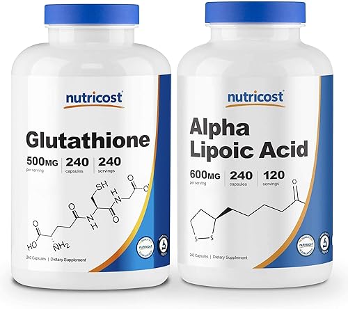 Nutricost Ácido alfa lipoico 600 mg, 240 cápsulas de glutatión 500 mg, 240 cápsulas