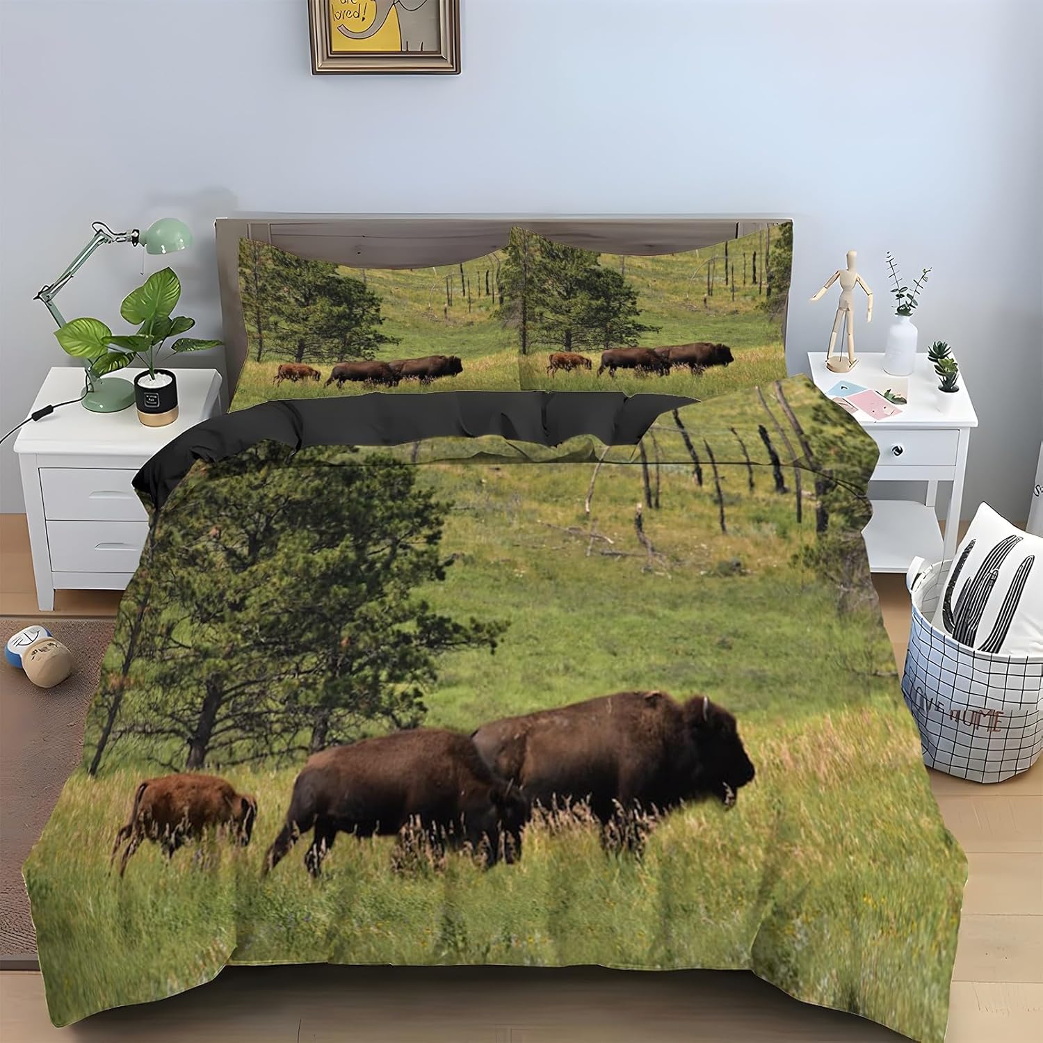 Parure de lit animal housse de couette 140x200 enfant bison set microfibre doux a.8850