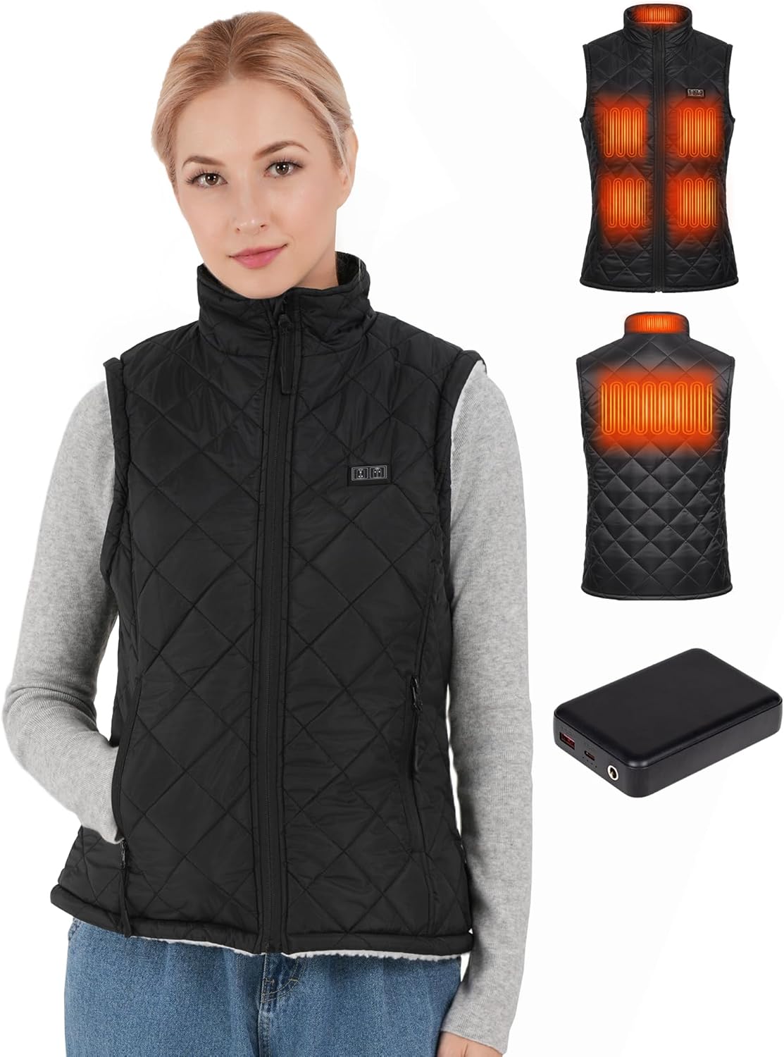 Lightweight Heated Vest for Women with 12V 15000mAh Rechargeable Battery Pack Warming Heating Vest for Winter Outdoor