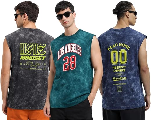 Veirdo® Men’s Sleeveless Cotton Tank Tops, All-Over Printed Design Vests for Beach Wear, Casual &amp; Summer Comfort, Comforta...