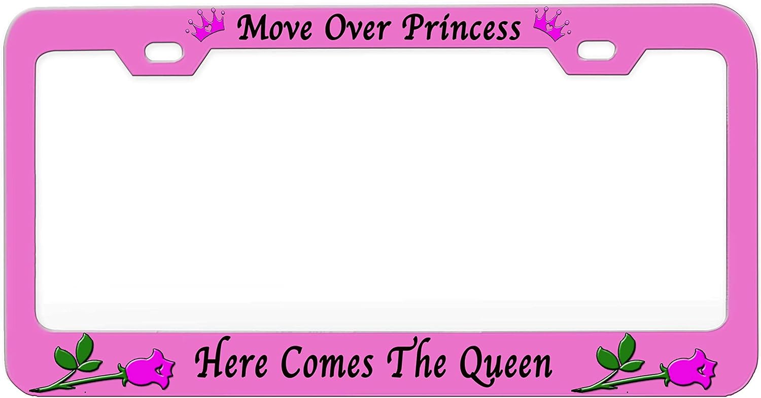 Move Over Princess Here Comes The Queen Steel License Plate Frame Car SUV Tag Holder Pink, F44