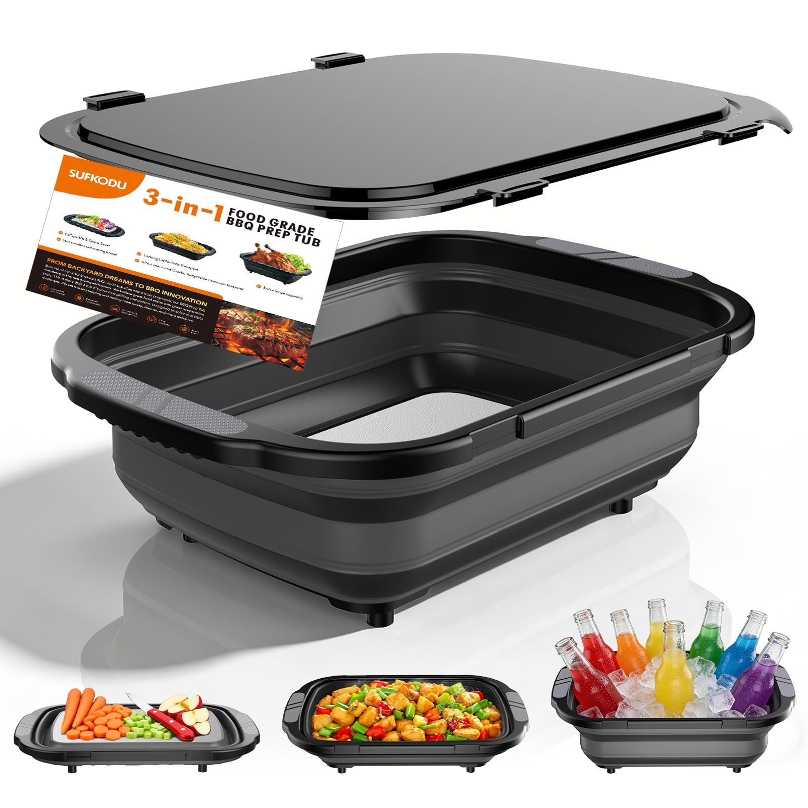 Collapsible BBQ Prep Tub with Titanium Cutting Board
