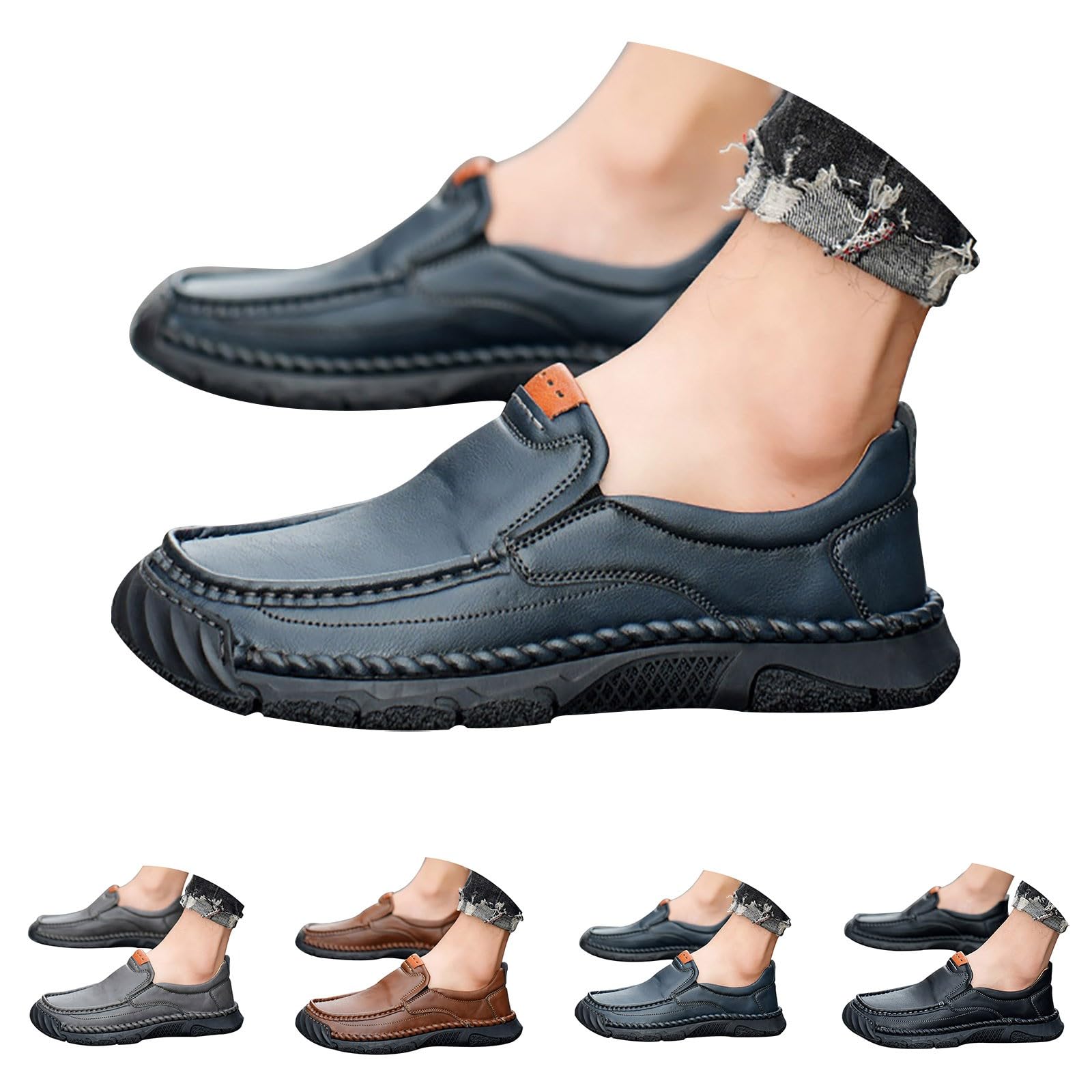 Zapatos de cuero para hombre, talla grande, zapatos informales, ligeros, mocasines de negocios, sin cordones, zapatos de caminar, cómodos, zapatos planos, pies anchos, zapatos de traje, para uso