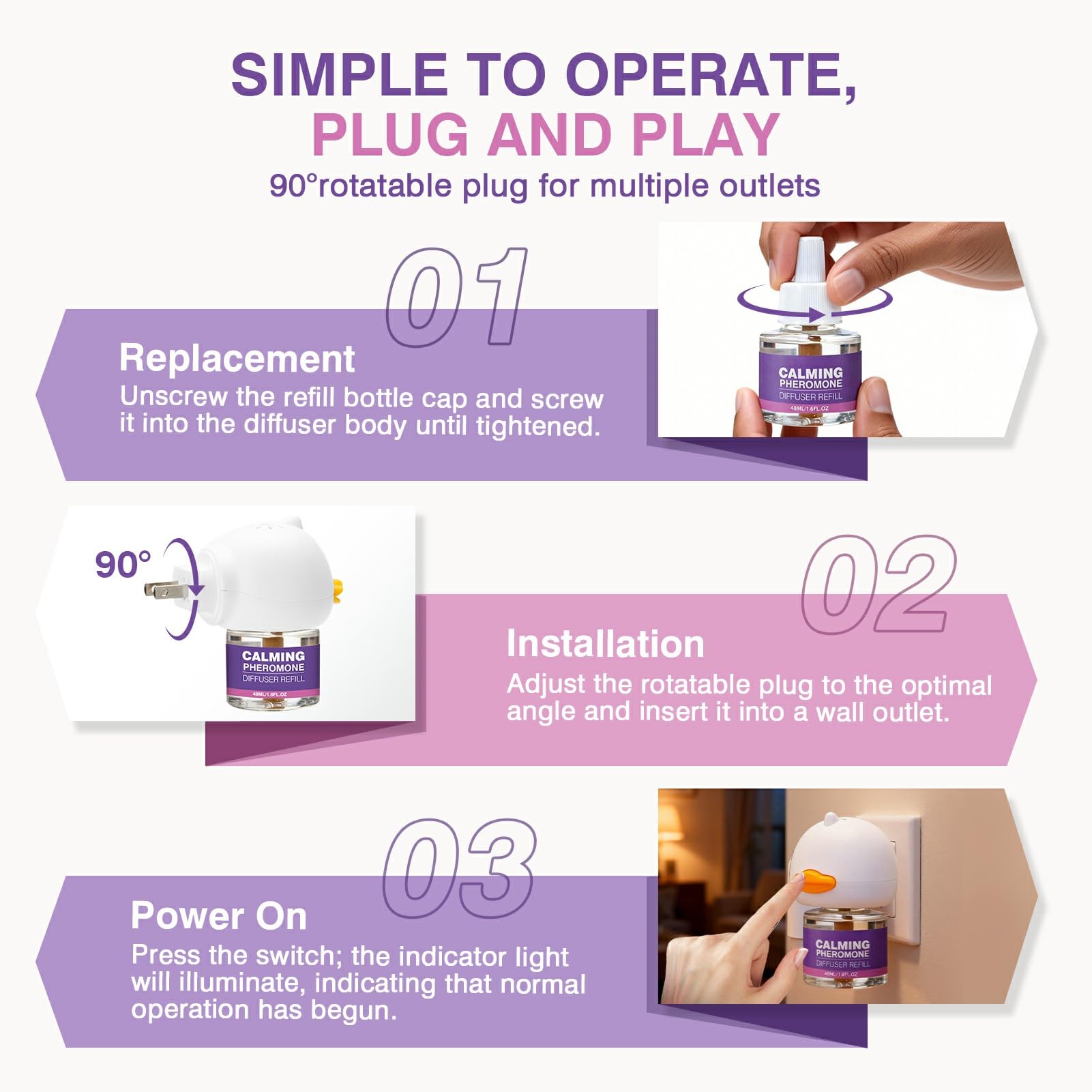 Tcllka Cat Calming Pheromone Diffuser Effectively Relieve Anxiety Stress Cat Calming Diffuser Comfort for Cats Refill Reduce Fighting Spraying and Scratching Calm Relaxing 48ml/Bottle Fits All Cats - image 7