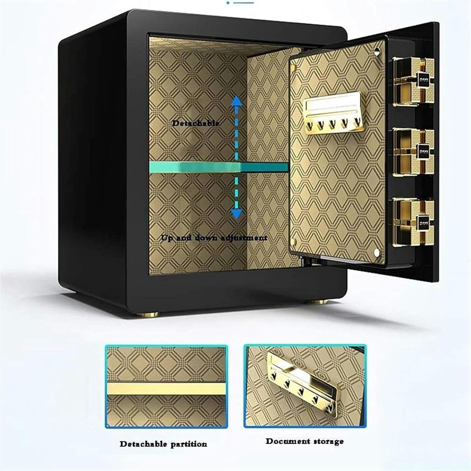 Boxes Password Locks With Fingerprints - Anti -Theft Wall Safes And Office Antirethera - Safe Chest To Archive Waterproof (color: Black)