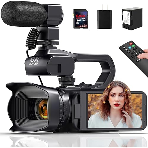 6K Video Camera Camcorder, 64MP 18X Digital Zoom IR Night Vision Vlogging Camera for YouTube, 4.0" Touch Screen Digital Camera with WiFi, Microphone, Remote Controller, Charger, 64G SD Card